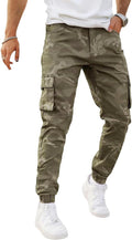 Mens Slim Fit Cargo Jogger Pants - Stretch Cotton with Zipper Pockets