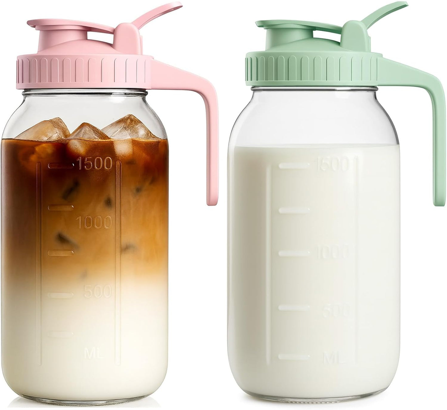 64oz Glass Pitcher with Lid and Spout for Juices and More