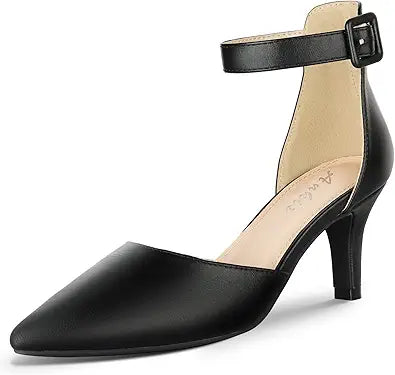Ankis Women's Pumps Low Heel - Elegant Black Gold Dress Shoes