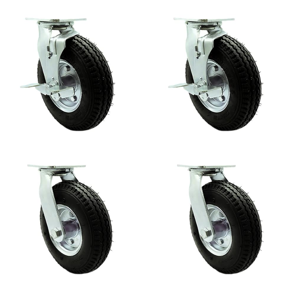 8 Inch Swivel Pneumatic Casters Set of 4 - Heavy Duty Wheels