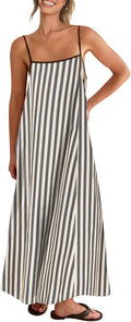 Linen Maxi Dress Contrast Spaghetti Strap Backless Slip Dress Clothing