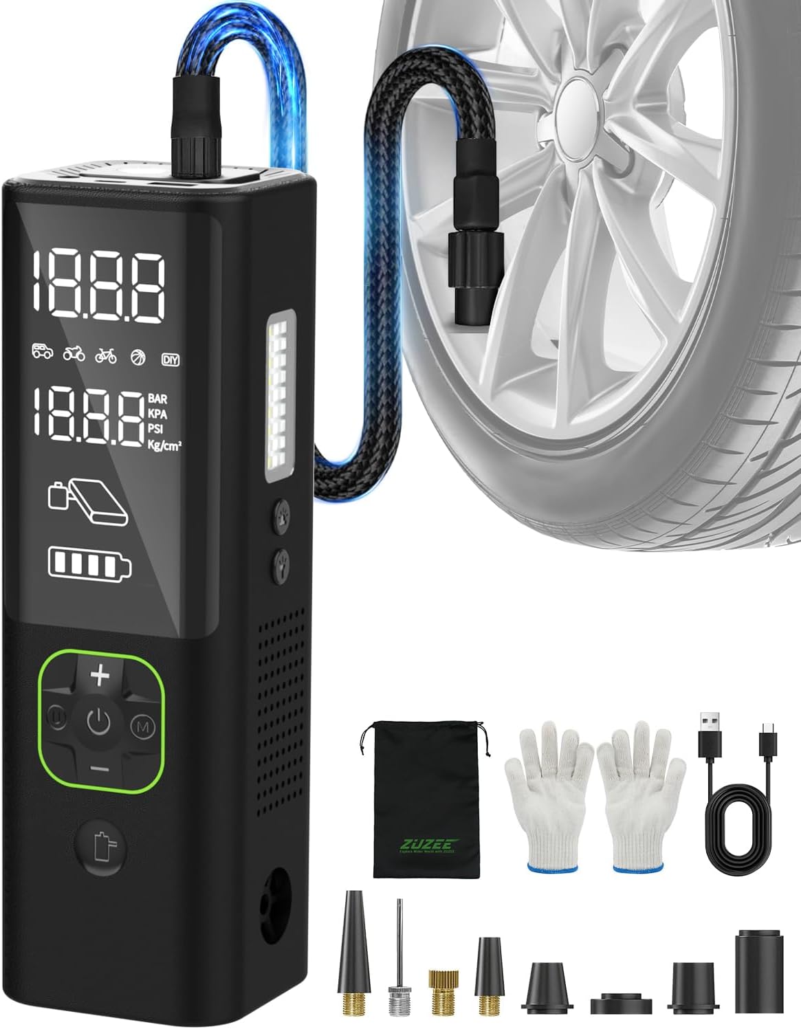 ZUZEE 3X Faster Tire Inflator - 150PSI HD Display