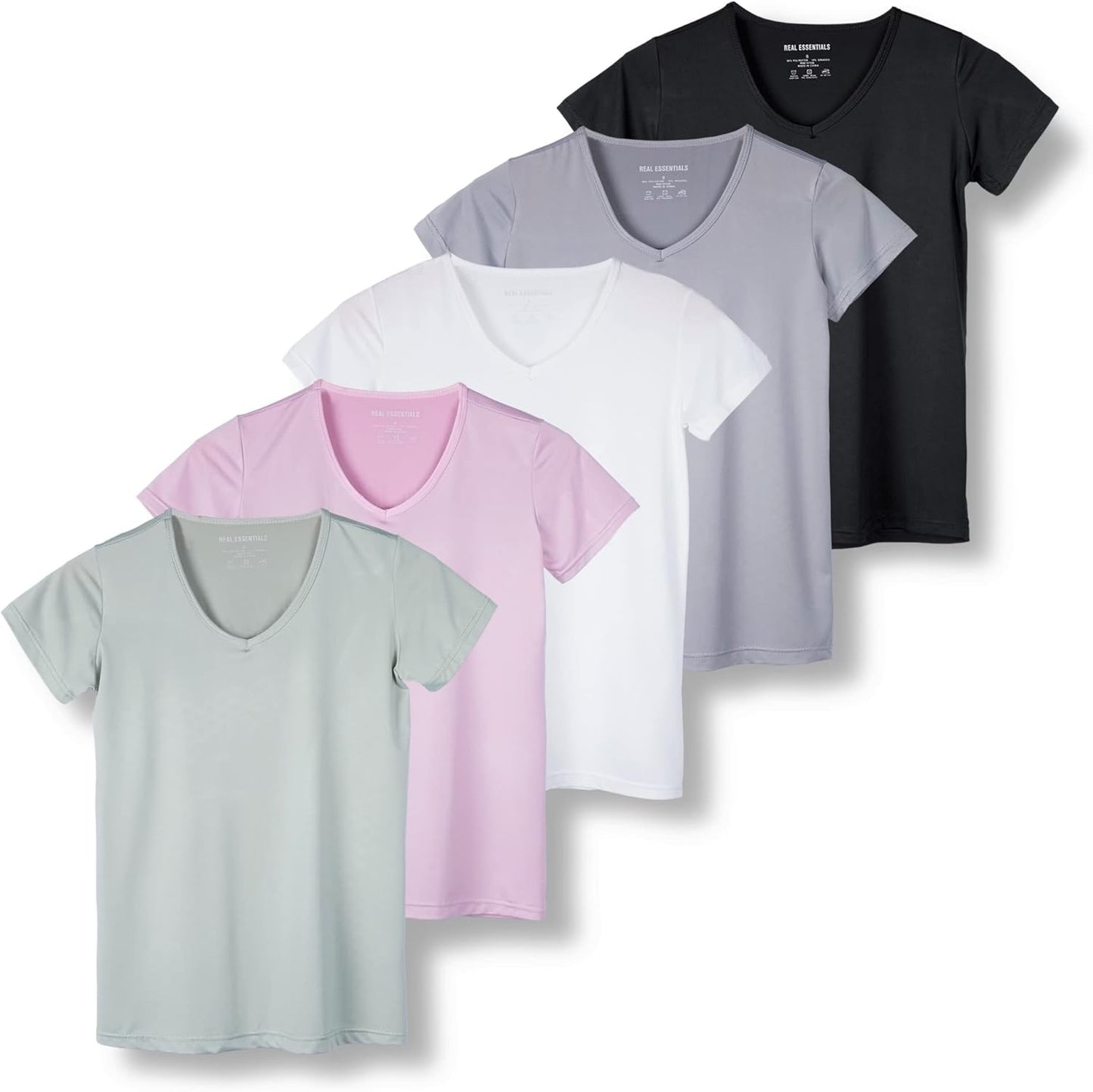 Real Essentials Women's Dry Fit V Neck Workout Tops 5 Pack