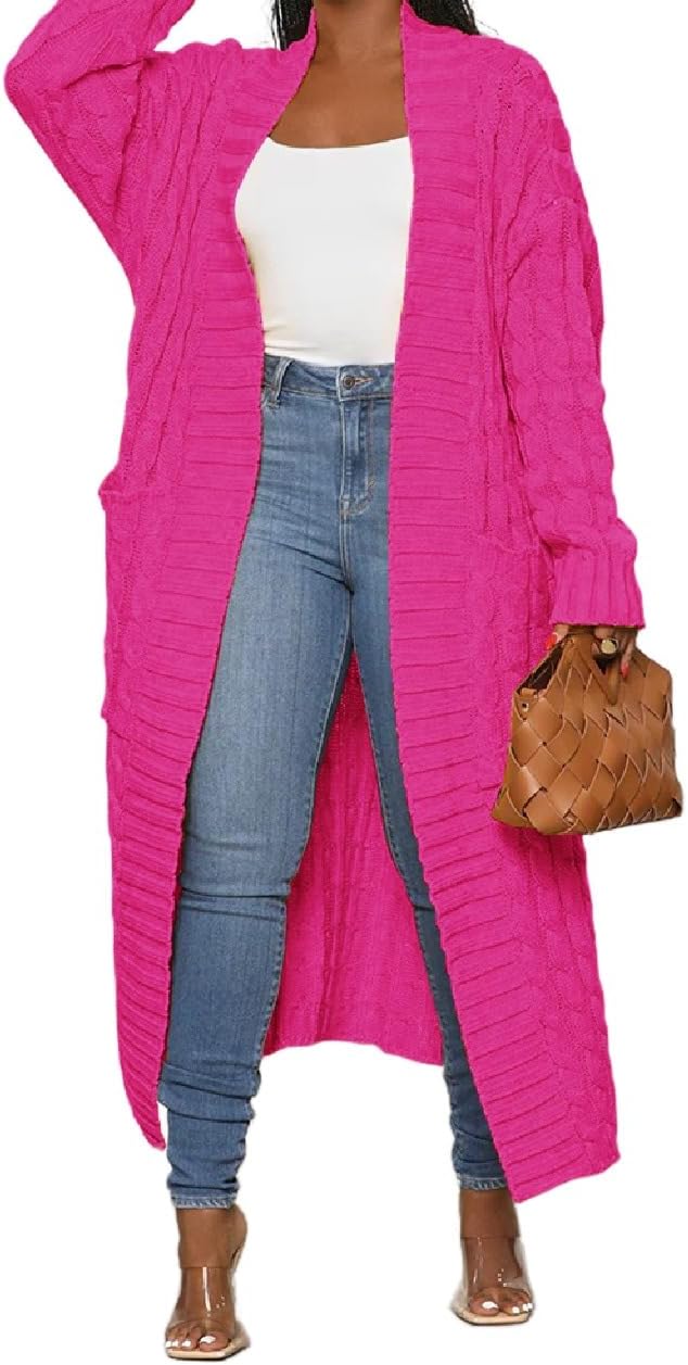 Womens Stylish Cable Knit Dual Chunky Cardigan with Pockets