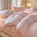 Gingham Duvet Cover King Size Pink White Plaid - Soft Washed