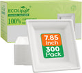 Compostable Square Paper Plates 7.85 in 300 Count - Heavy Duty Eco