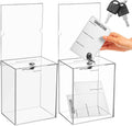 Acrylic Donation Box 2 Pack with Lock - Clear Tall Tip Jars