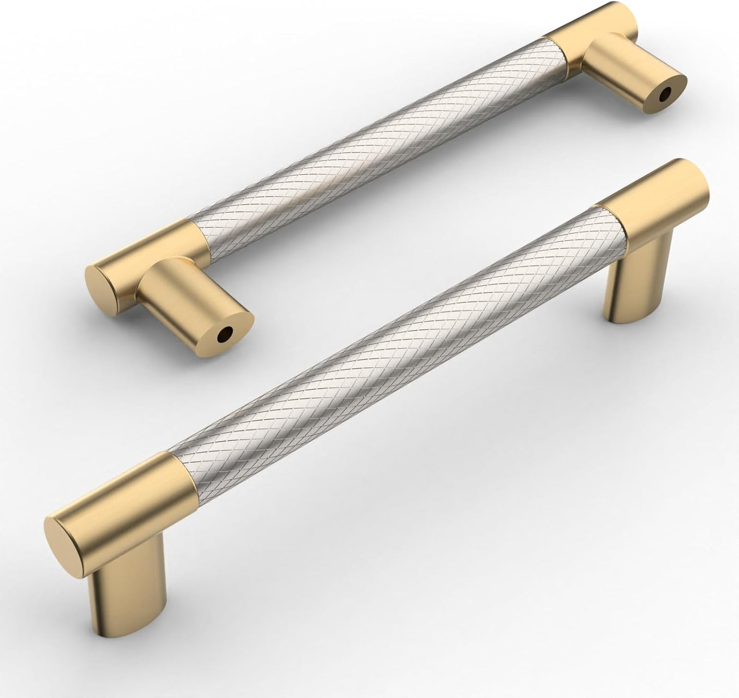 Amerdeco 10 Pack Brushed Nickel and Gold Knurled Cabinet Pulls