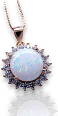 Opal Necklace Sterling Silver with Rose Gold Coated Sunflower Pendant