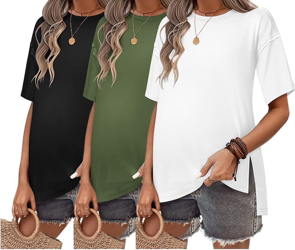 Ekouaer Maternity Shirts 3 Packs for Comfortable Pregnancy Wear