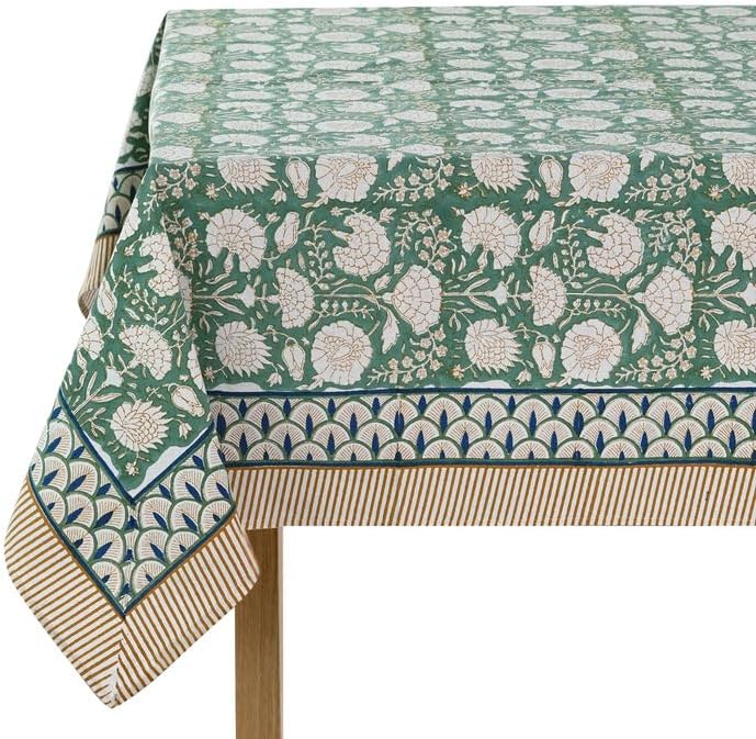 Ridhi Turquoise Moss Green Hand Block Print Cotton Tablecloth