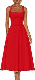 Kaximil Women's Square Neck Corset A Line Maxi Dress - Flowy Ruffle