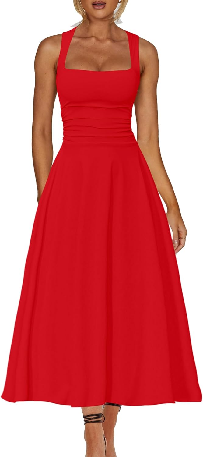 Kaximil Women's Square Neck Corset A Line Maxi Dress Review