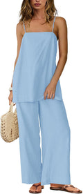 Yanekop Linen Sets for Women 2 Piece Pants Summer Outfits Clothing