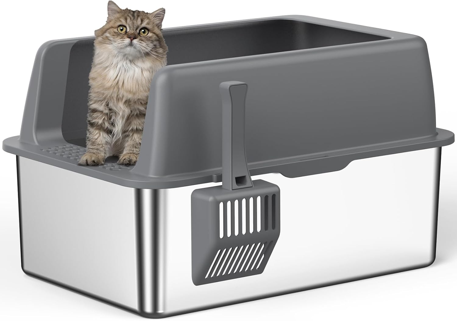 Zarler Stainless Steel Litter Box for Big Cats - Extra Large Size