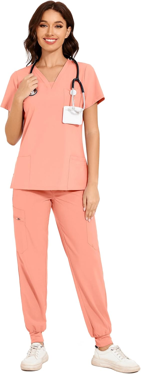 COZYFIT Scrubs for Women - V-Neck Top & Cargo Pants Set