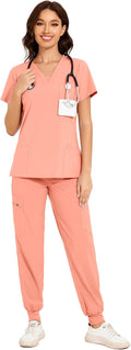 COZYFIT Scrubs for Women V-Neck Top & Cargo Pants Set (Style N828)