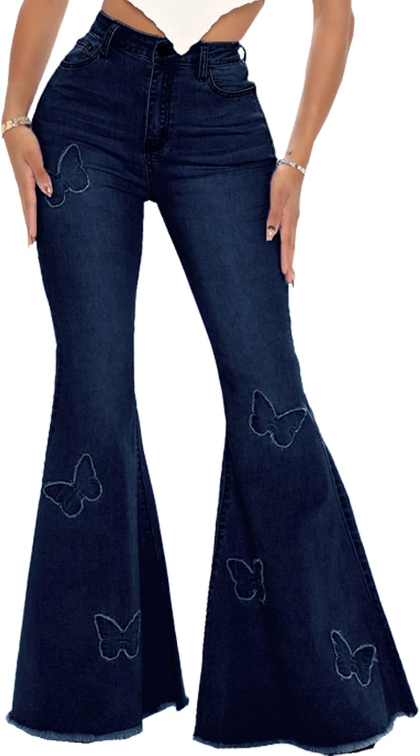 Women's Butterfly Bell Bottom Jeans for a Chic and Stylish Look