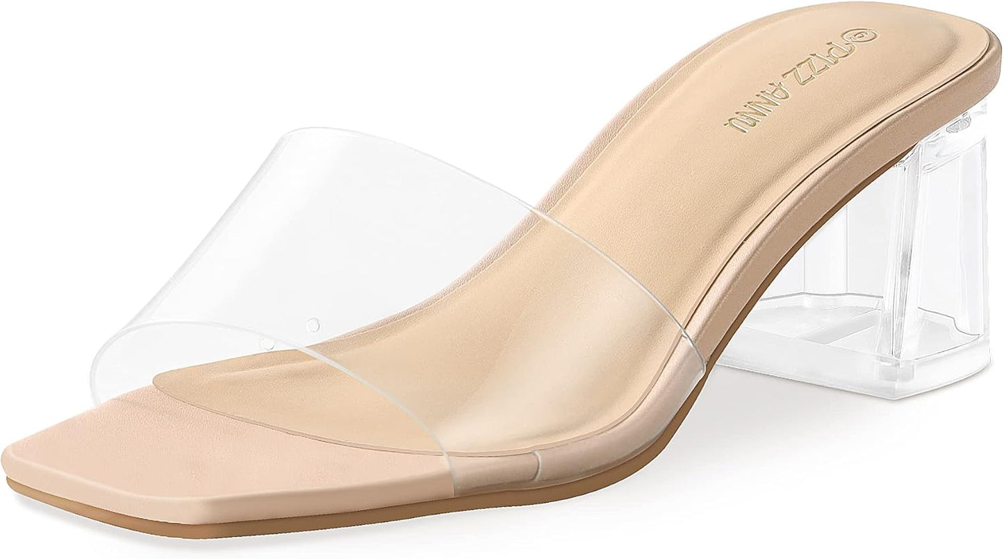 PIZZ ANNU Women's Square Open Toe Heels Sandals for Comfort