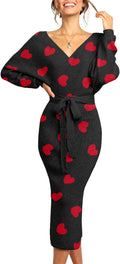 Long Maxi Sweater Dress V Neck Wrap with Belt - Flattering Fit Yun
