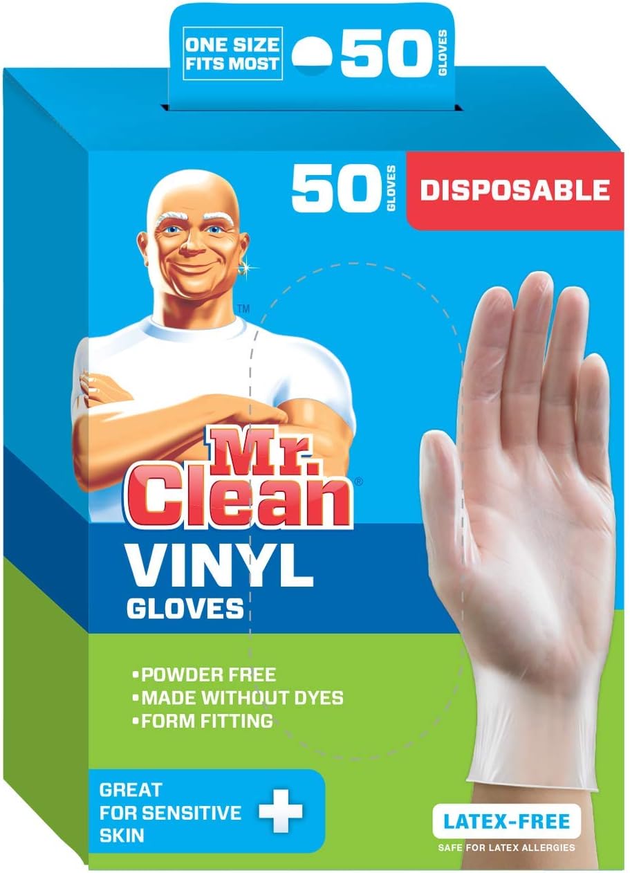 Mr. Clean Disposable Vinyl Gloves - 50 Count for Ultimate Cleanliness