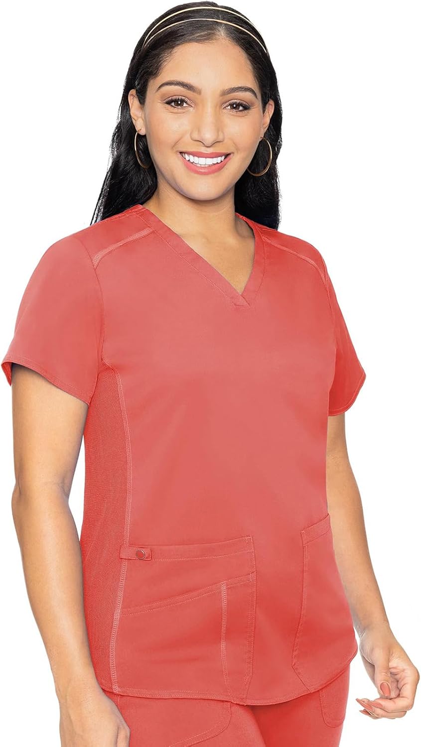 Med Couture V-Neck Scrub Top for Women with 4 Pockets and More