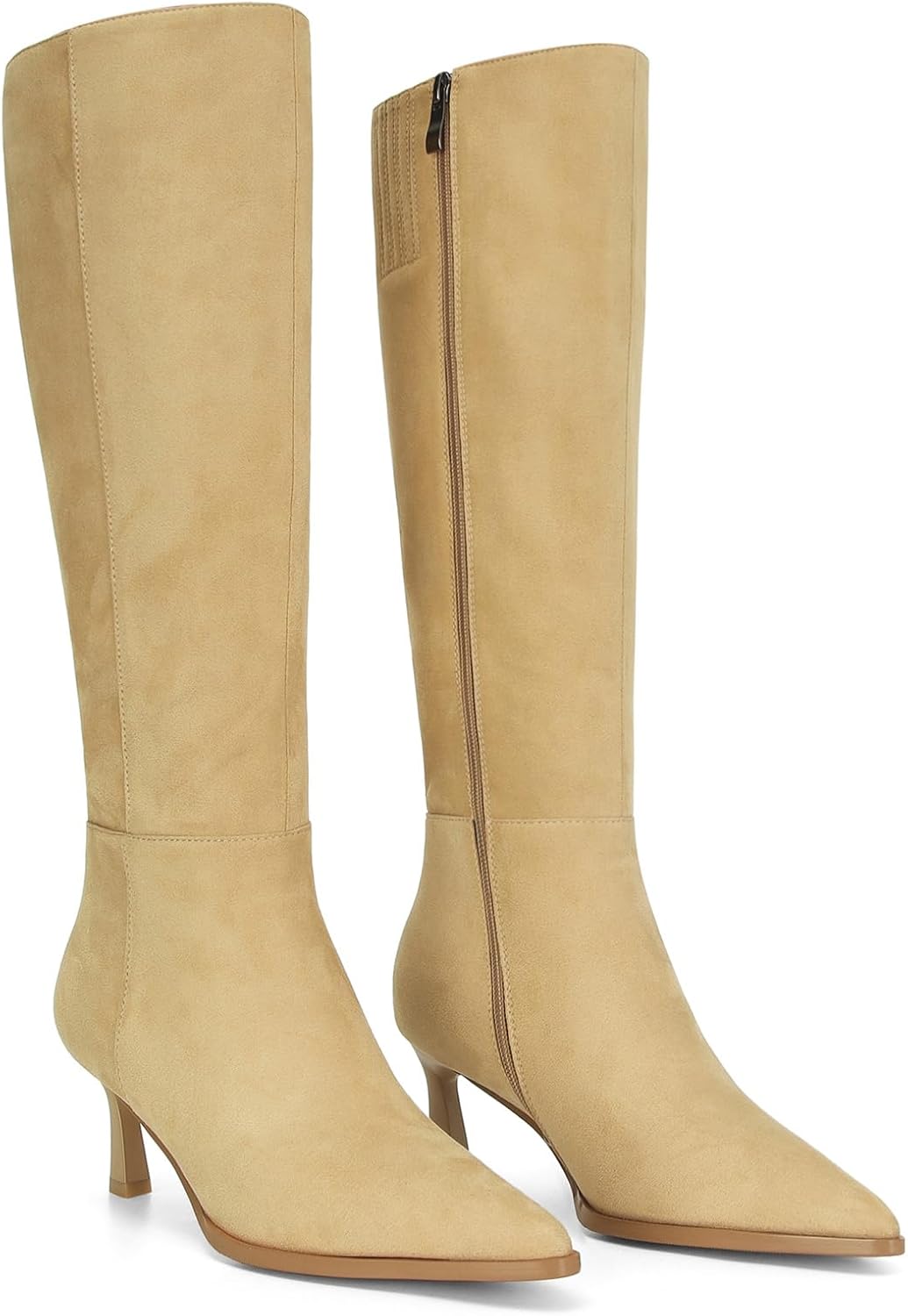 MICIFA Burgundy Kitten Heel Knee High Boots for Women Stylish