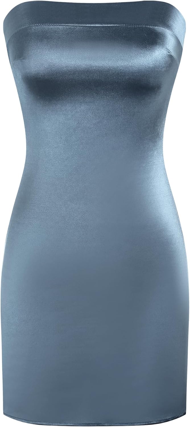 ZAFUL Women Tube Satin Mini Dress for Wedding Guest Style