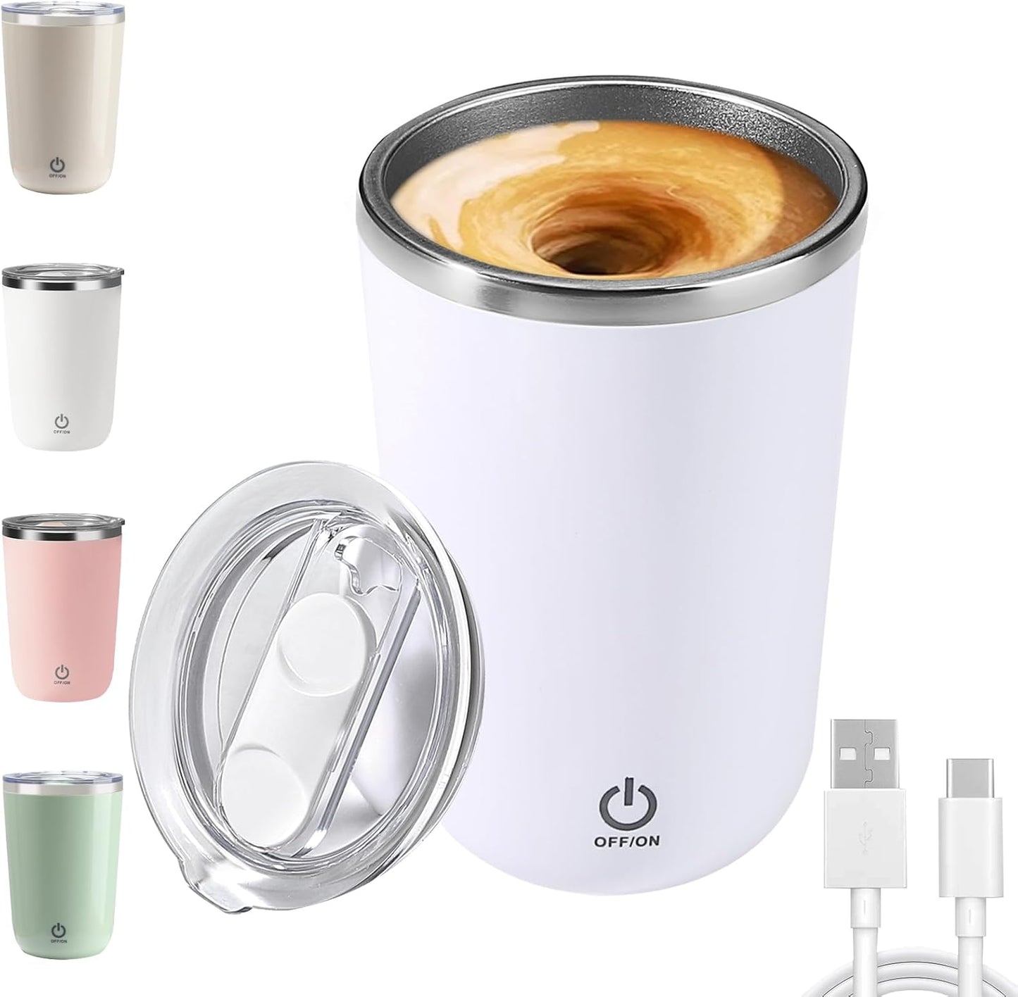Self-Stirring Coffee Mug 12oz - Rechargeable, Magnetic, Stainless Steel - Mongdio