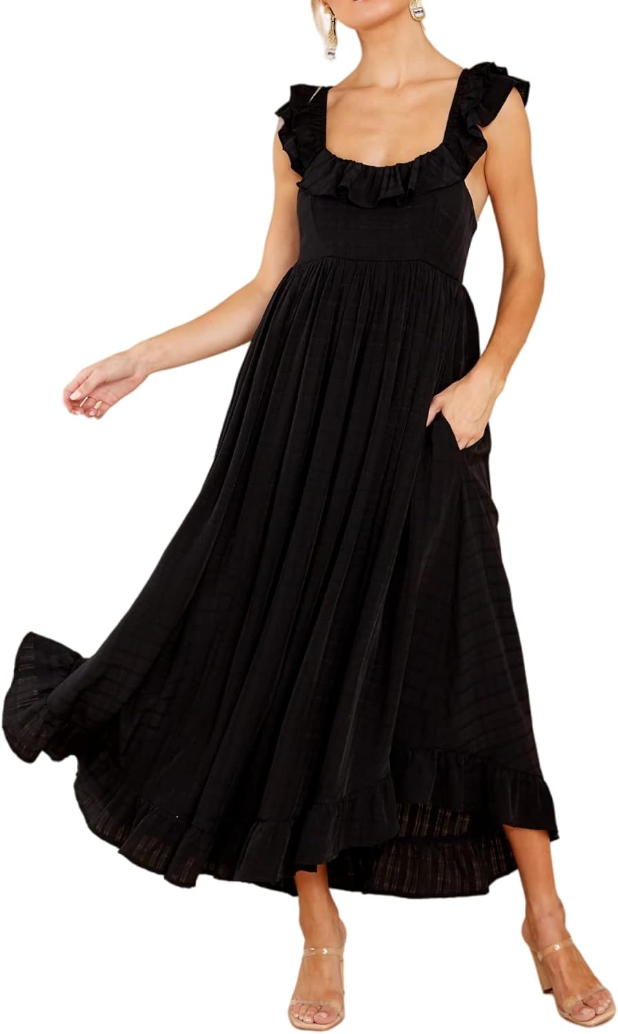 R.Vivimos Summer Dress for Women: Boho Ruffle Midi Style