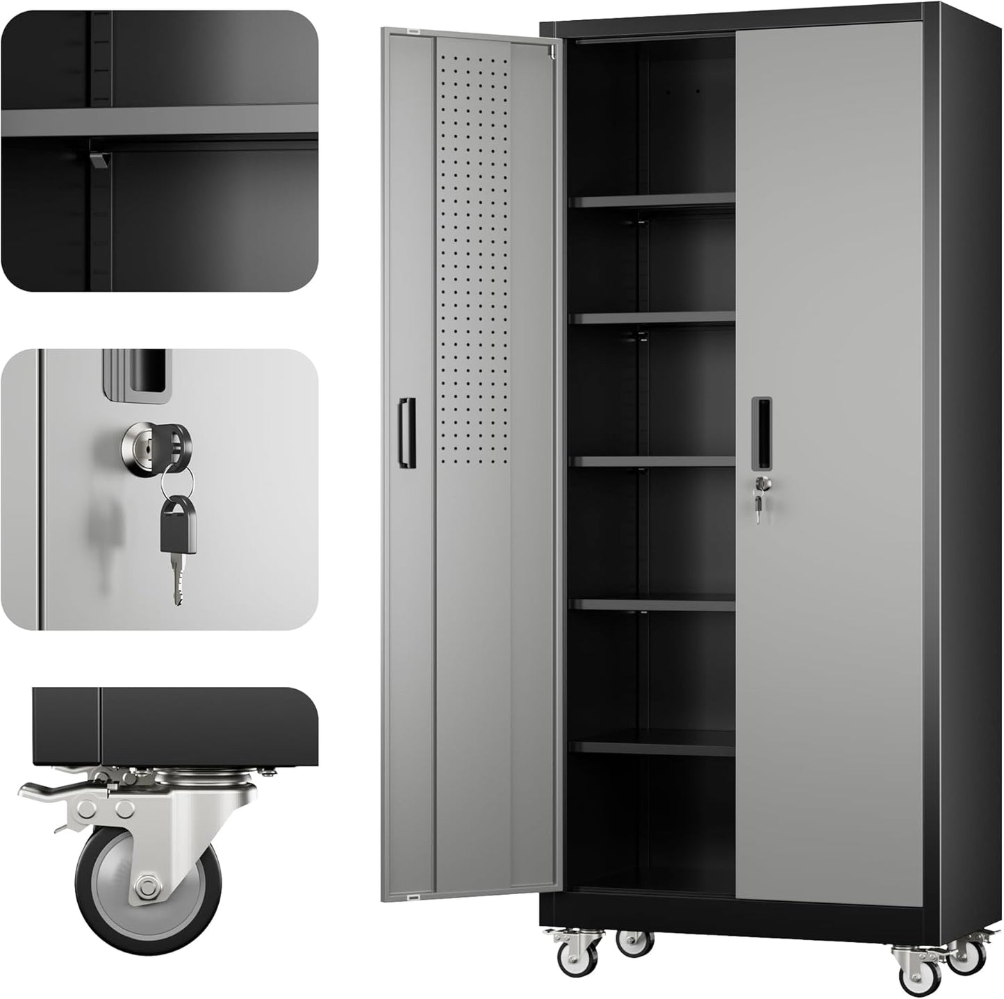 Reemoon 71inH Rolling Tool Storage Cabinet with Wheels