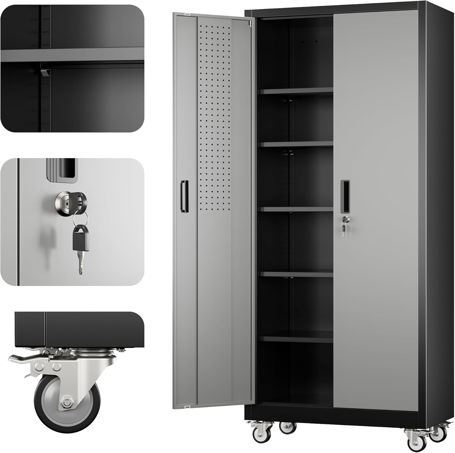 Reemoon 71inH Rolling Tool Storage Cabinet with Wheels
