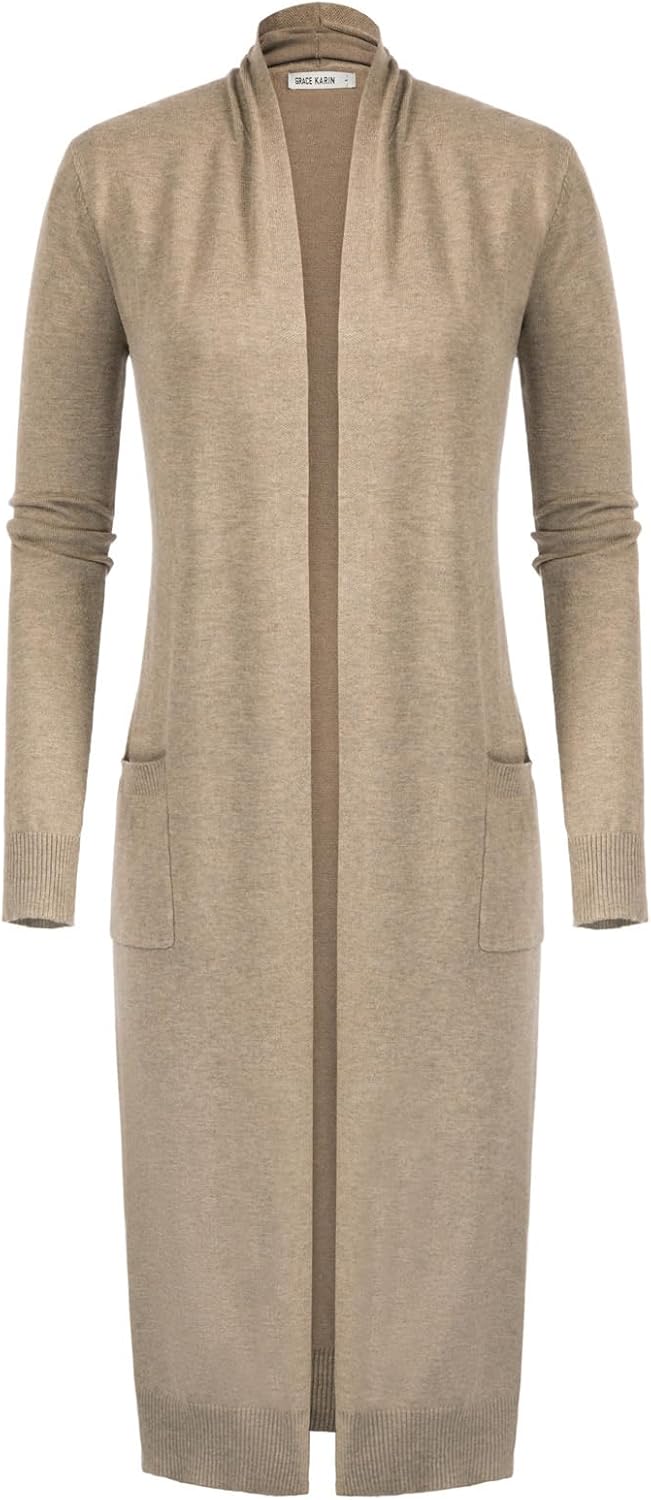 Essential Solid Open Front Maxi Long Knitted Cardigan Sweater