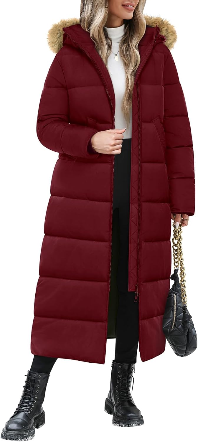 Long Winter Puffer Coat for Women with Detachable Hood