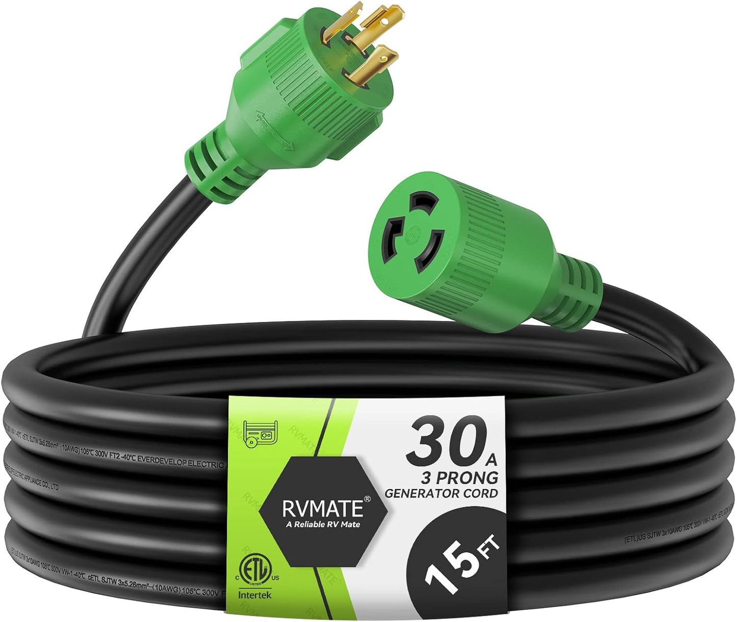 RVMATE 15ft 30 Amp Generator Extension Cord for Safe Use
