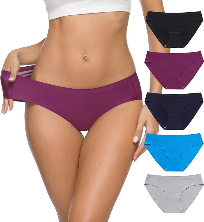 Wealurre Womens Seamless Underwear Soft Stretch Hipster Bikini 5-Pack