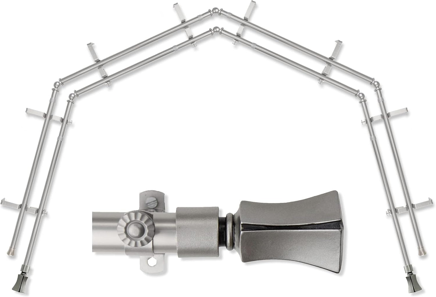 Satin Nickel Double Bay Window Rod - Stylish 4-Sided Design!