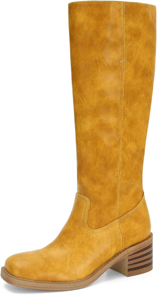 DOEYG Women's Banana Knee High Boots for Fashionable Comfort