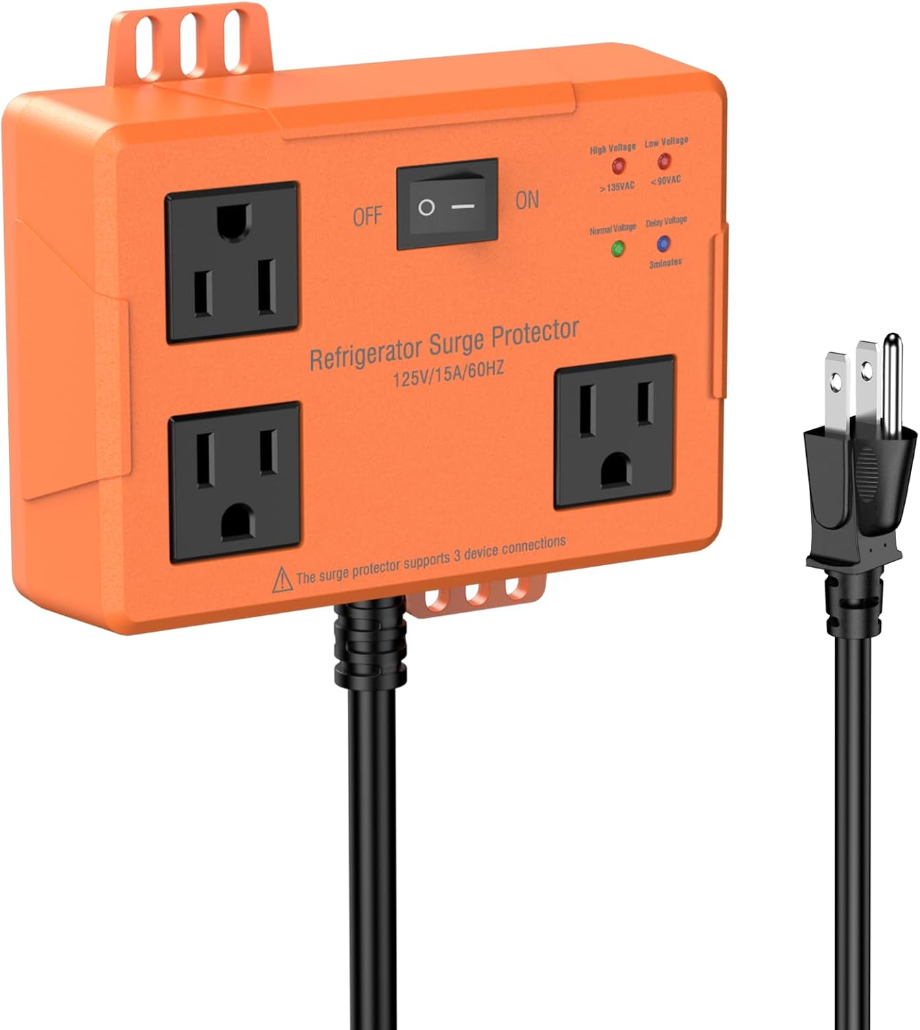 3 Outlet Refrigerator Surge Protector with Time Delay Functionality