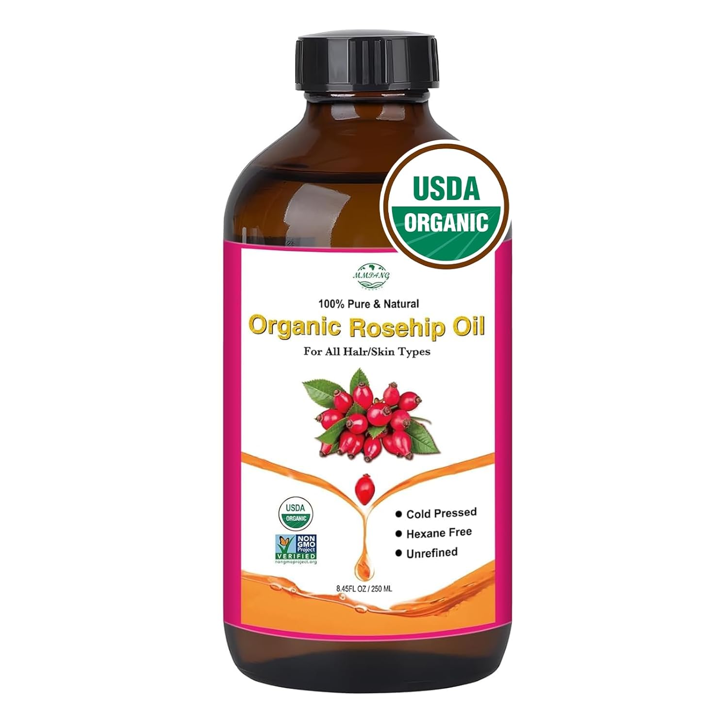 100% Pure Natural Rosehip Seed Oil for Anti-Aging and Moisturizing