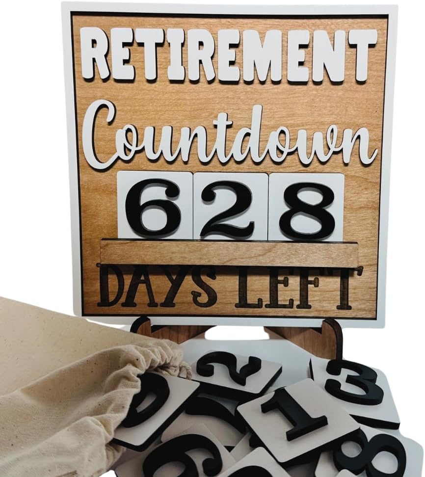 Retirement Countdown Wood Sign with Stand for Home or Office