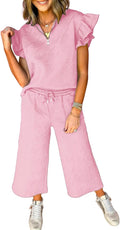 SHEWIN 2 Piece Womens Lounge Set - Ruffle Polo & Quarter Zip