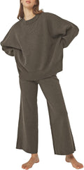 Pink Queen Women's 2 Piece Knit Sweater Tracksuit - Wide Leg Set