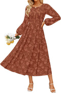 ZESICA Boho Floral Midi Dress - Flowy Fall Wedding Guest Option