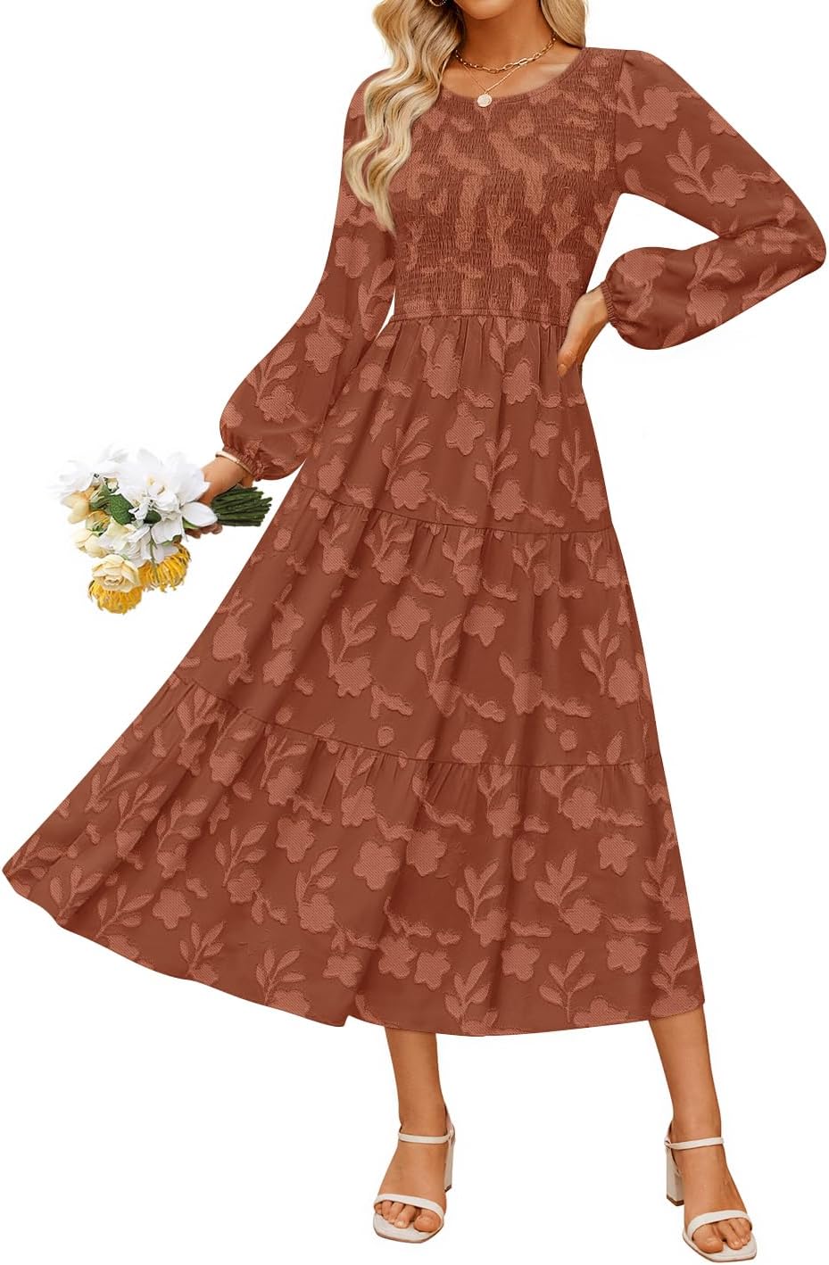 ZESICA Women's Boho Floral Midi Dress for Fall Weddings