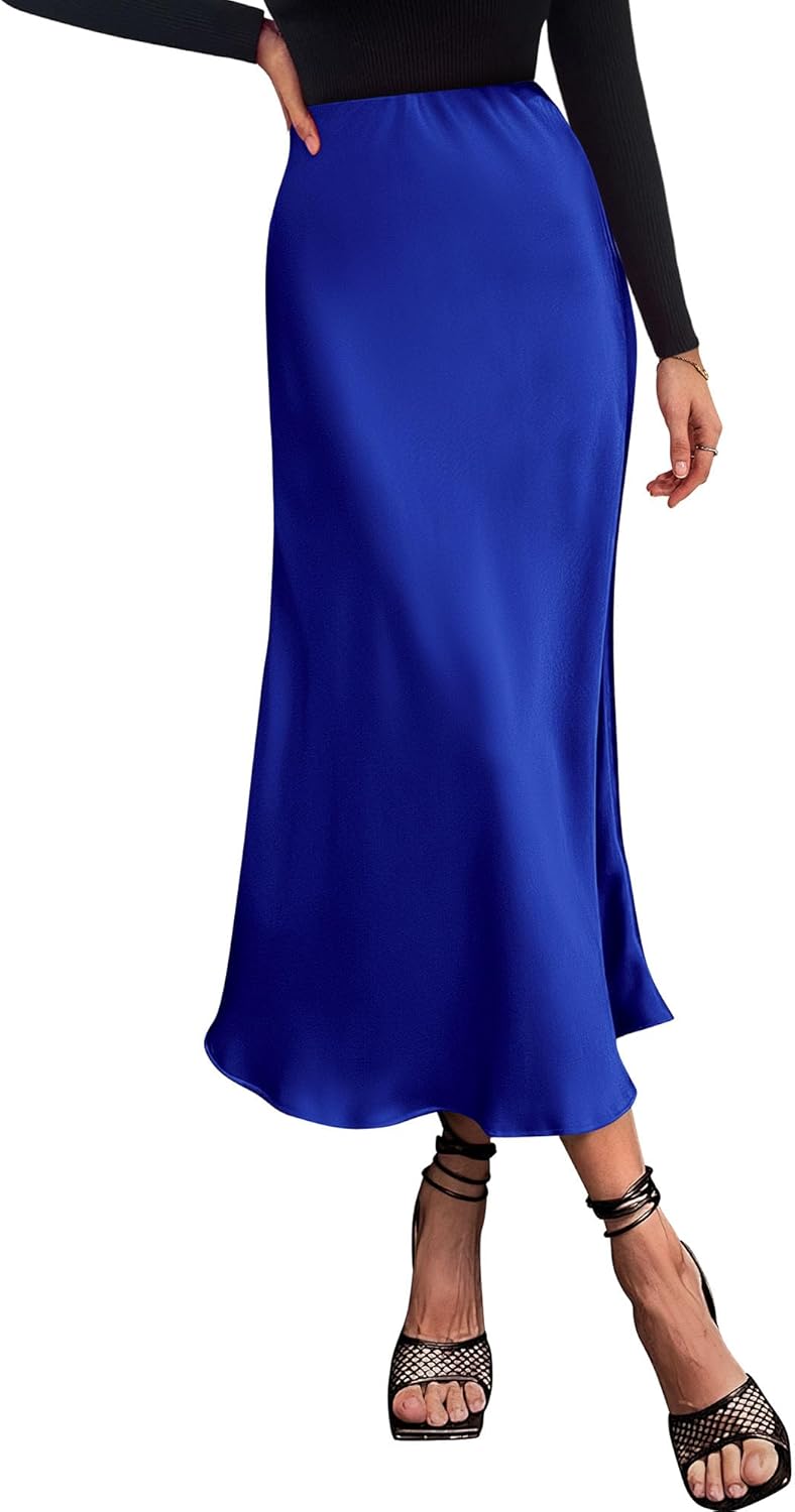 Elegant High Waist Satin Midi Skirt for Women by BTFBM