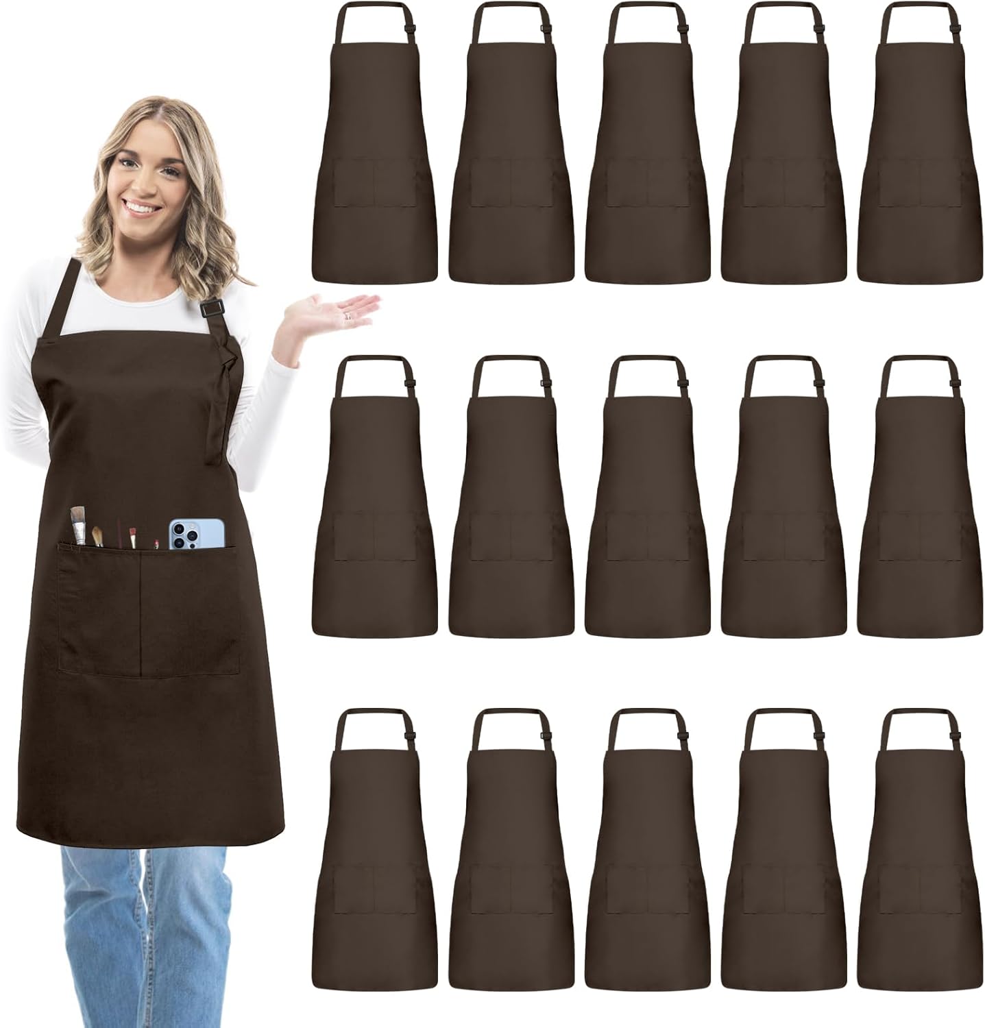 15 Pcs Adjustable Bib Chef Aprons for Cooking and Crafting