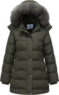 Women's Hooded Puffer Winter Coat - Removable Fur Hood, Warm
