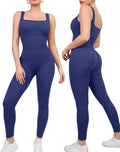 Popilush Jumpsuits for Women Built-In Bra Square Neck Ribbed