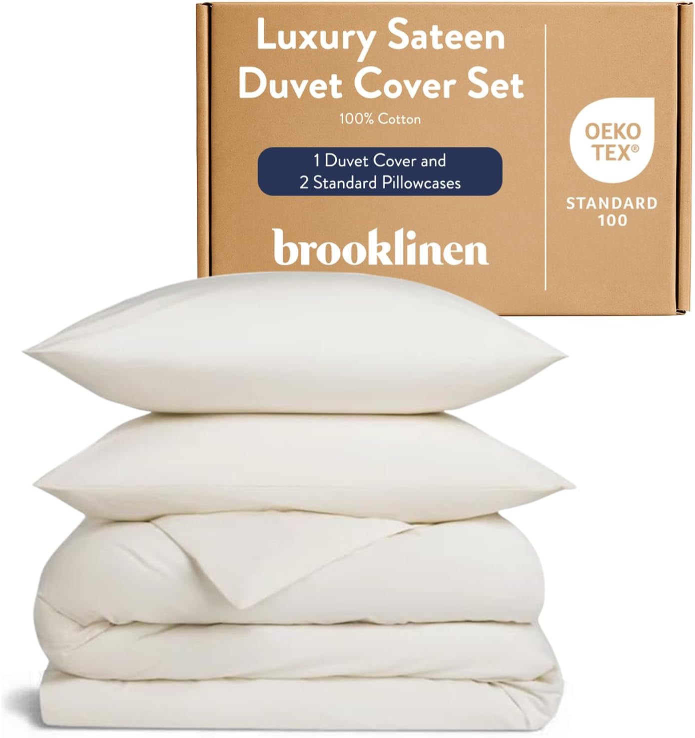 Luxury Sateen Duvet Cover Set in Cream for Full/Queen Beds